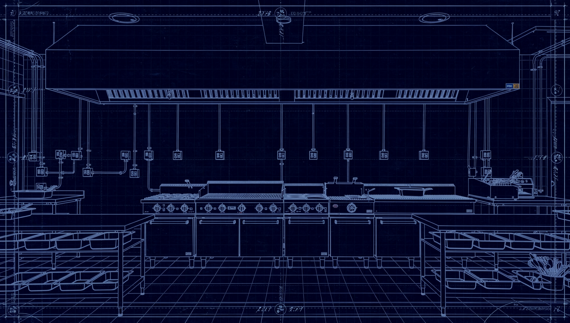 Blueprint schematic of the same kitchen