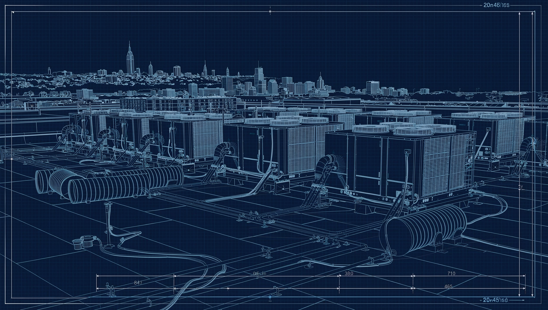 Blueprint schematic of rooftop units